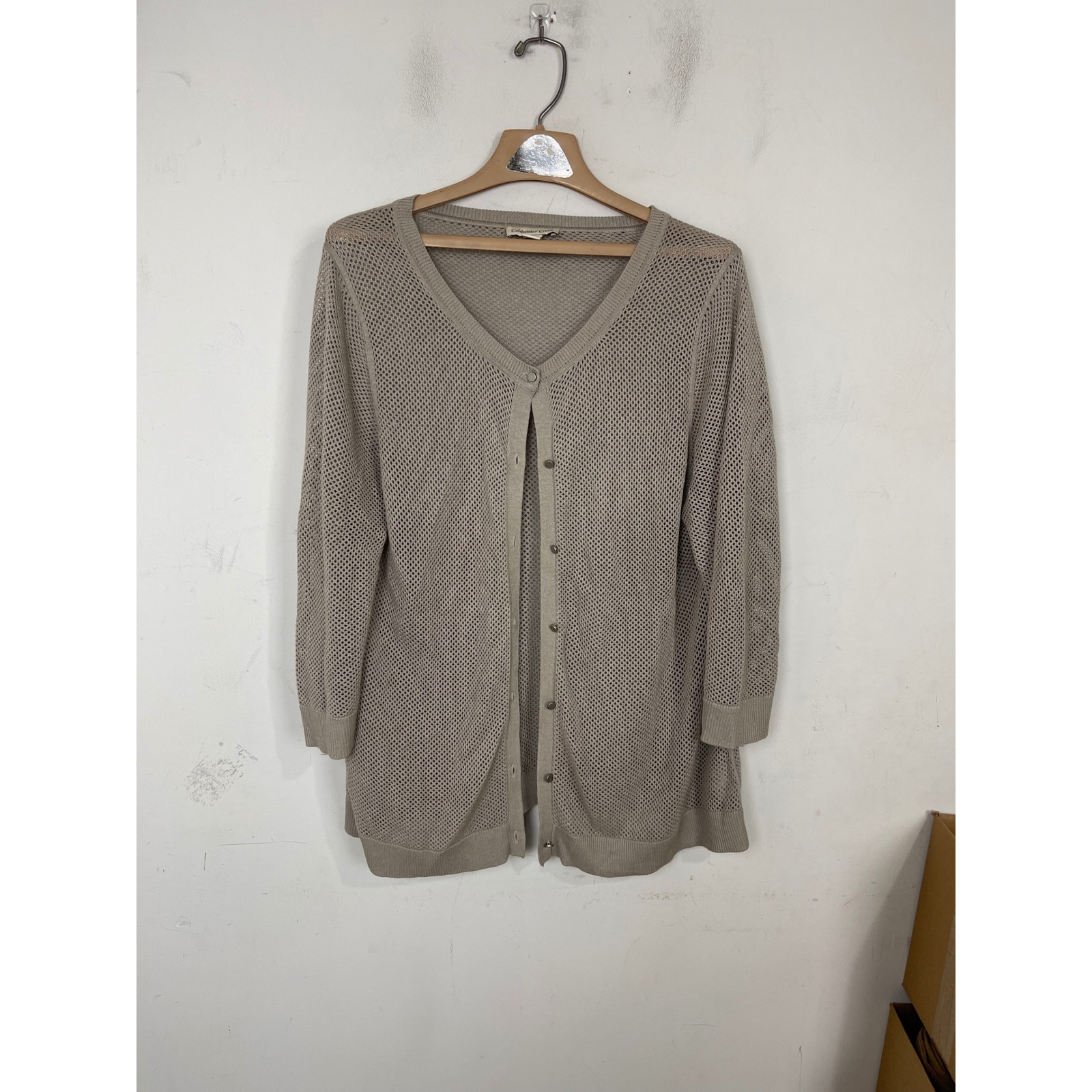 Coldwater Creek Silk Cotton Open Knit Cardigan Sweater Taupe Tan 1x 18